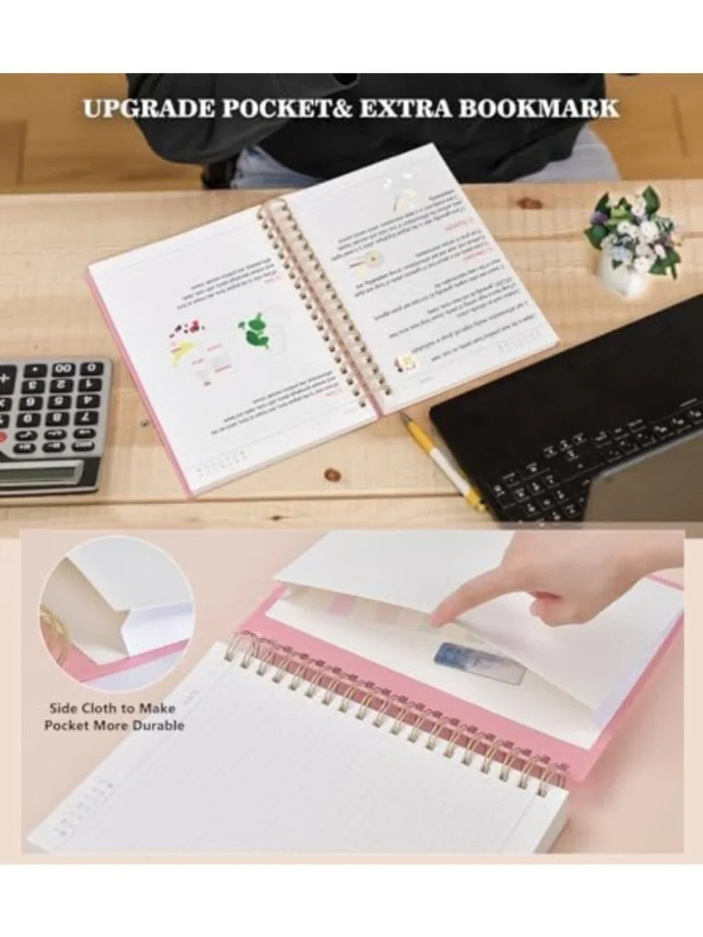 Large Pink Spiral Notebook Journal - 360 Pages, College Ruled, Thick Paper for